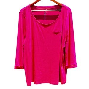 Talbots Woman Pima Cotton Magenta Knit Tunic Scoop Neck 3/4 Sleeve Hot Pink 3X